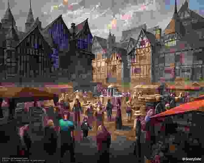 Detailed Depiction Of A Tudor Market Square With Bustling Crowds Tudor Rose Sandra Dussault